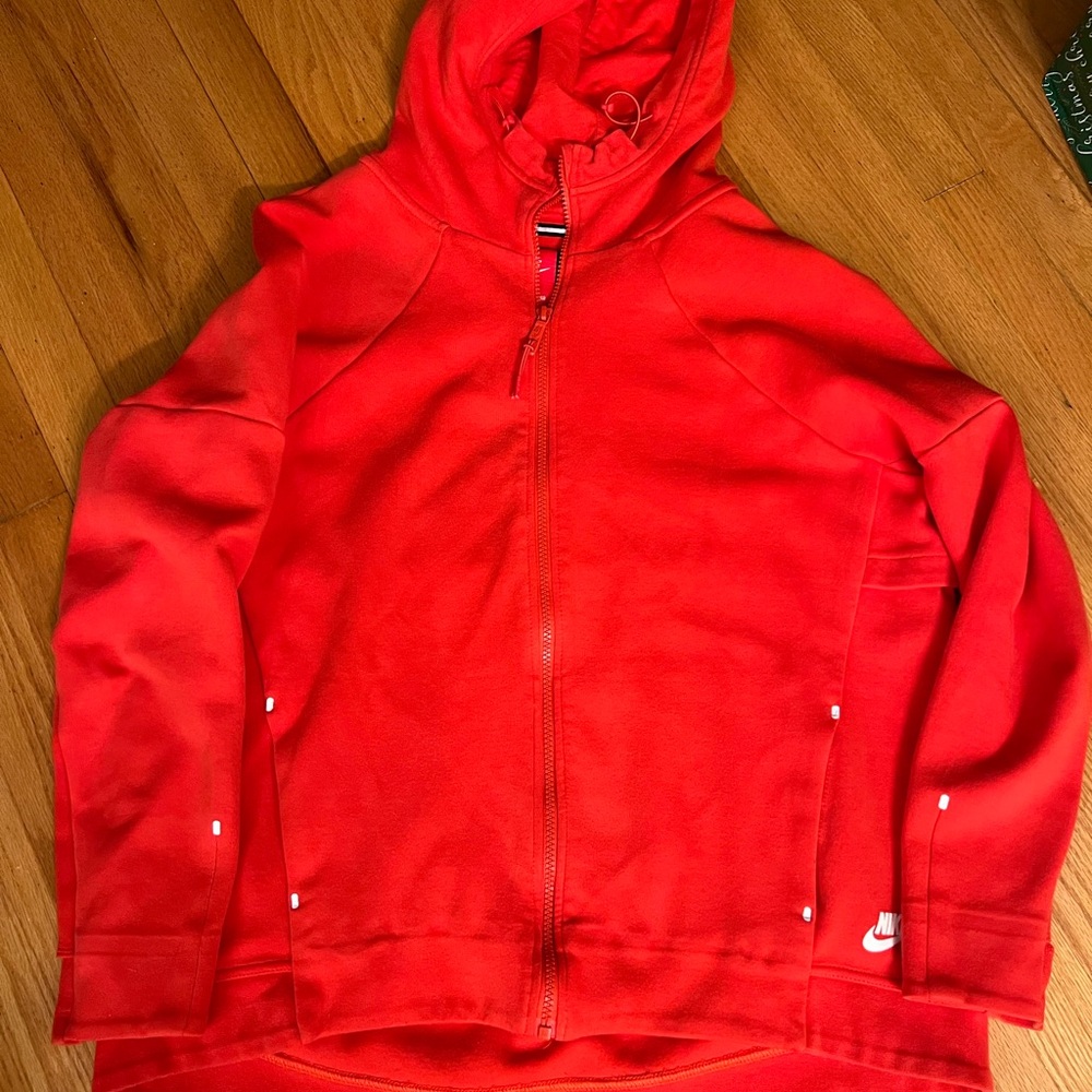 Nike Tech Fleece Full Zip Hoodie Women's Large Red Orange Crimson